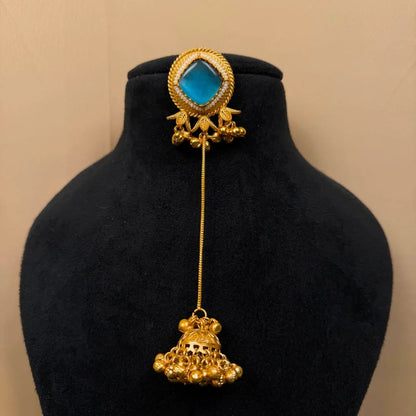 Earrings with Blue Stone, Long Chain Drop Danglers