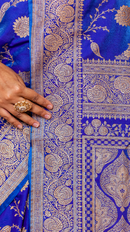 Royal Blue Moglai Jaal Katan Silk Banarasi Saree