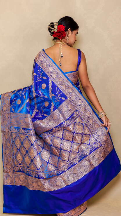 Royal Blue Moglai Jaal Katan Silk Banarasi Saree