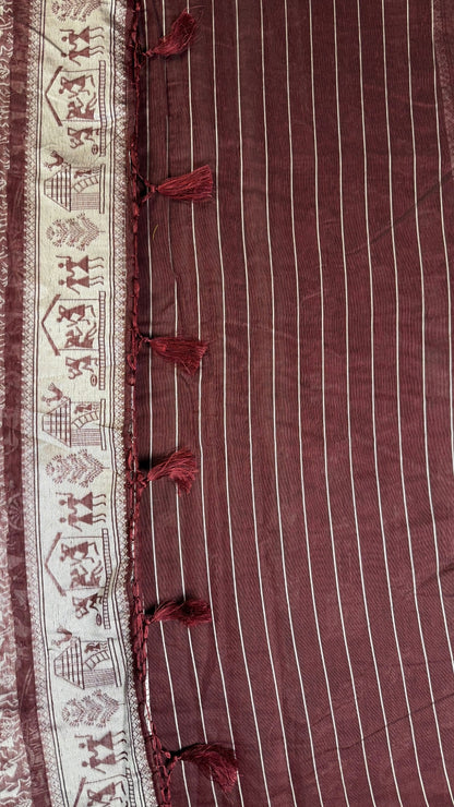 Banarashe Maroon Banarasi Cotton Saree with Elaborate Aachal Work