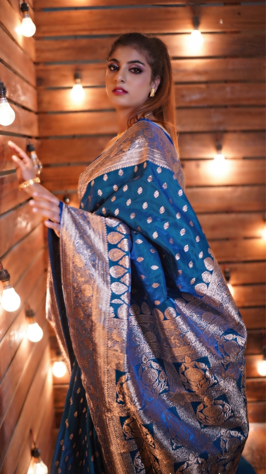 Peacock Blue Pure Katan Silk Banarasi Saree