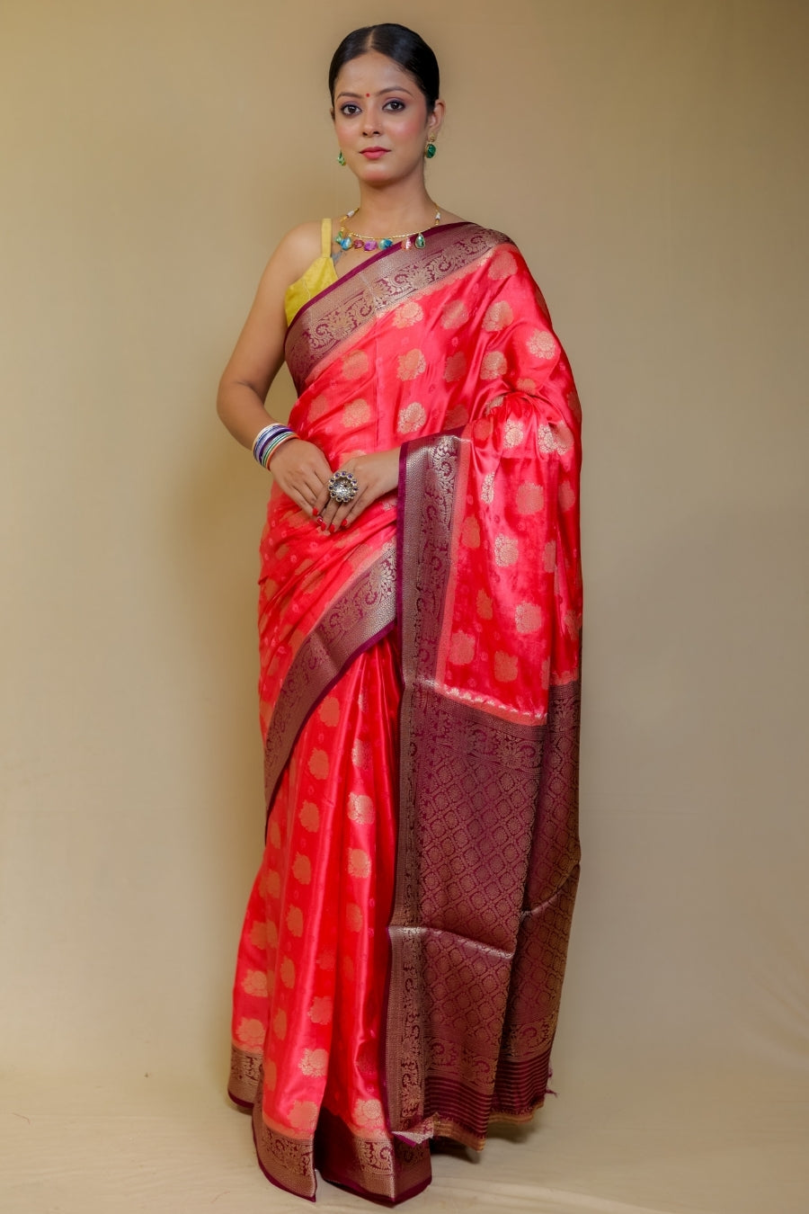 Luxurious Red/Rani Pink Banarasi Katan Satin Mashru Silk Saree with Contrast