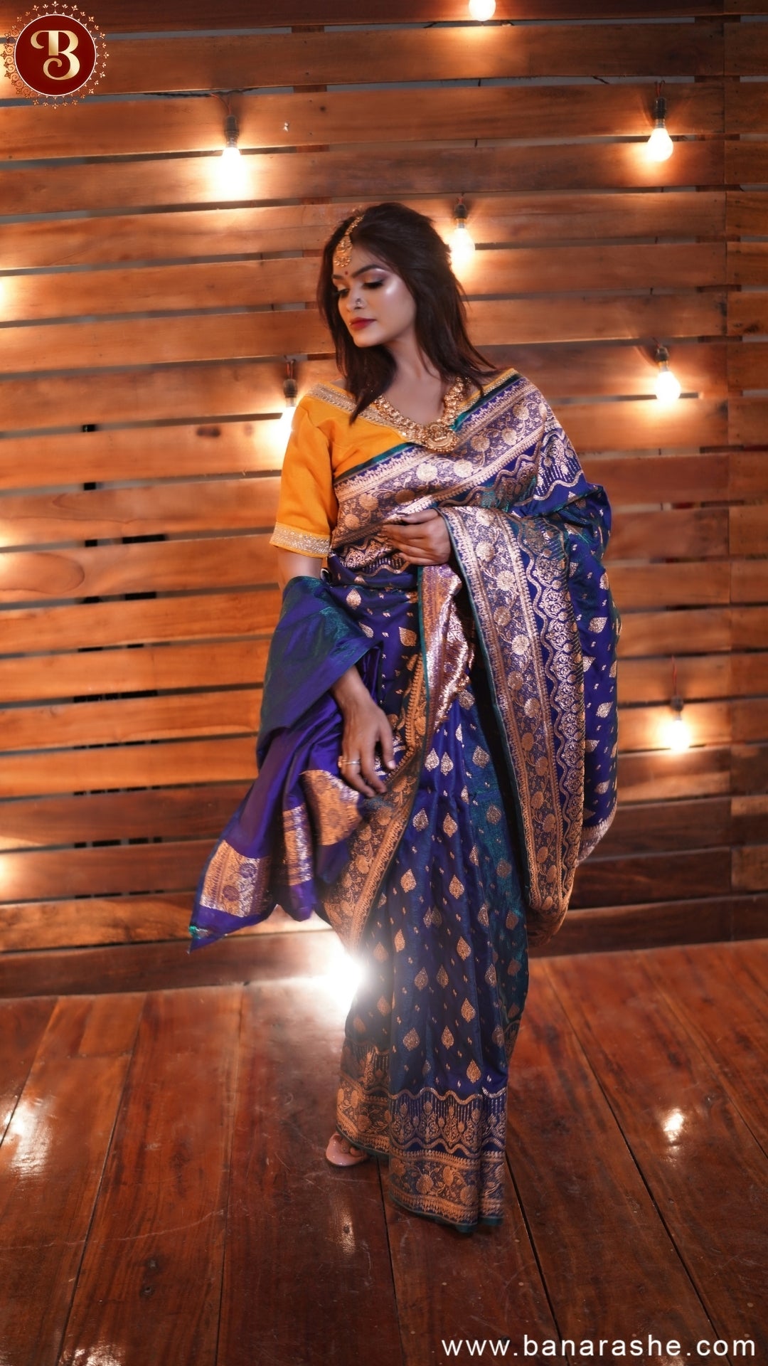 Peacock Blue Pure Katan Silk Banarasi Saree