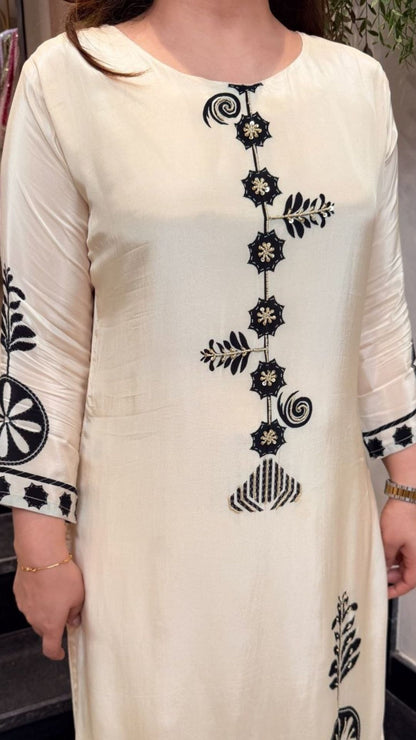 Women Premium Mulberry Silk Kurta Plazo Set with Bagru Print & Mirror Work