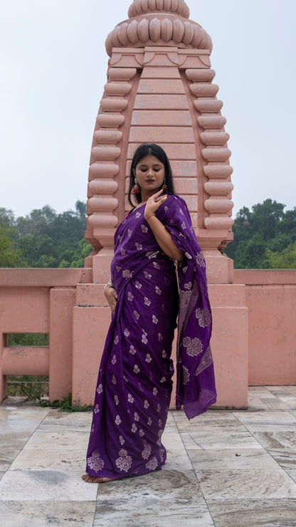 Dark Bluish Purple Semi Raw Mango katan Silk Saree