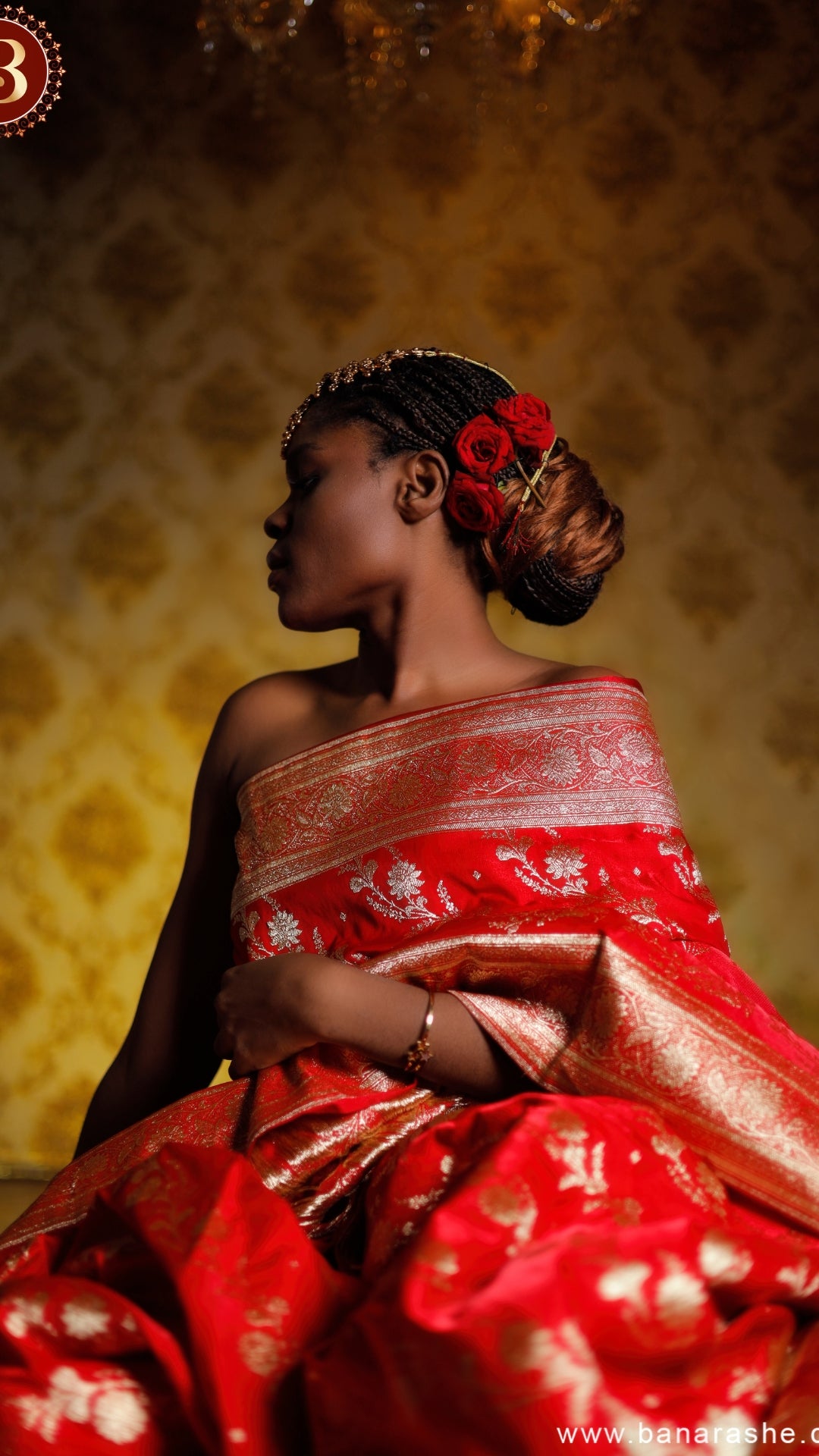 Ruby Red Geometric Katan Banarasi Saree
