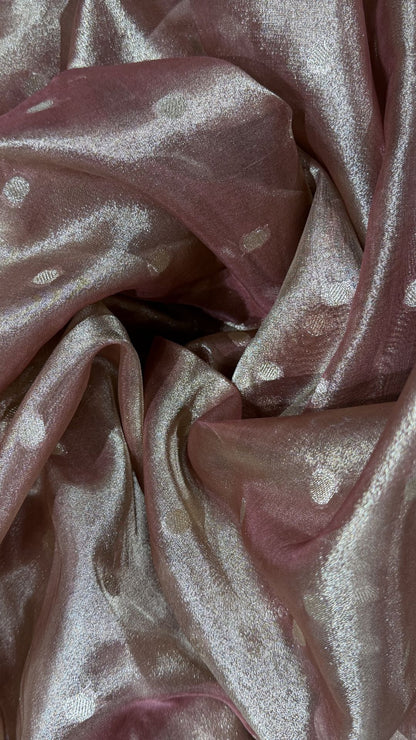 Rose Gold Tissue Silk Saree with Lace Border
