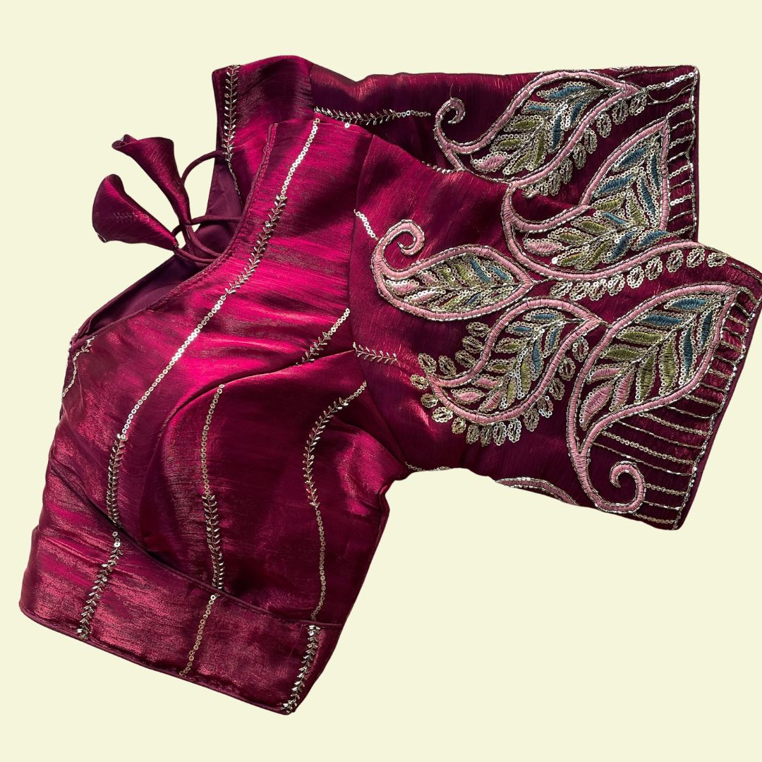 Royal Wine Multi-Sequence Paisley Designer Blouse