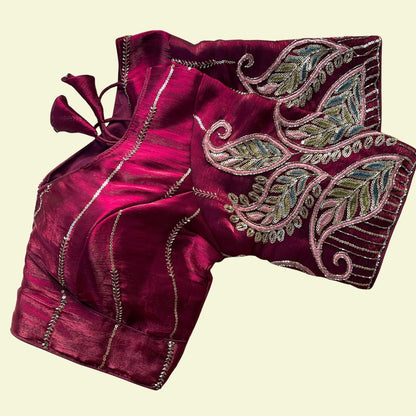 Royal Wine Multi-Sequence Paisley Designer Blouse