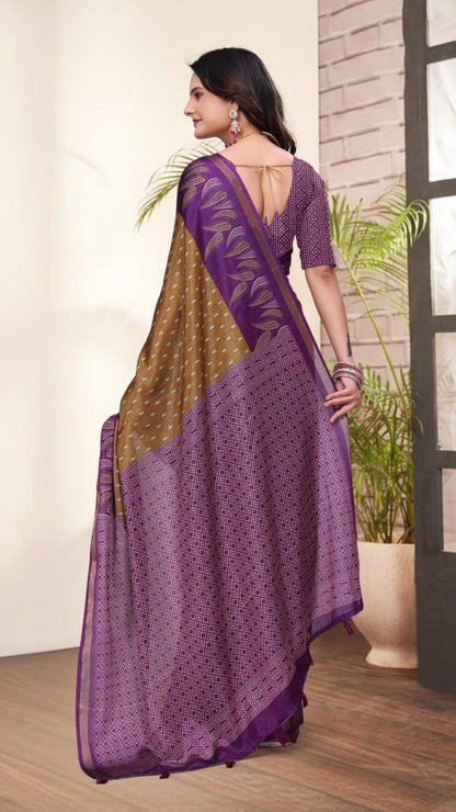 Elegant Purple Mal Cotton Saree with Designer Pallu & Contrast Weaving