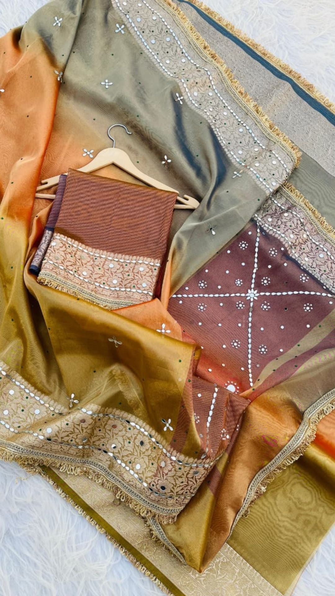 Soft Tissue Saree with Mirror Work & Lace Border