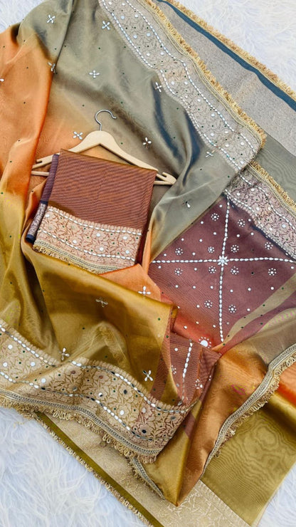 Soft Tissue Saree with Mirror Work & Lace Border