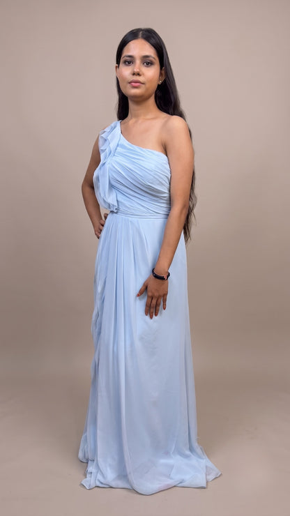 Banarashe Women’s Light Blue One-Shoulder Maxi Dress