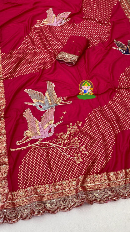 Dola Silk Saree with Handcrafted Peacock Motif