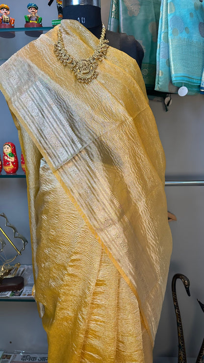 Yellow Marigold Mist Crust Tissue Saree