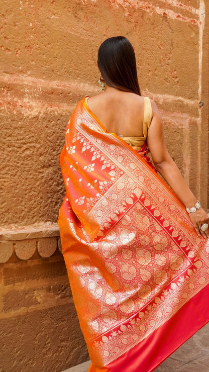 Orange Banarasi  SamI Silk Saree Saree