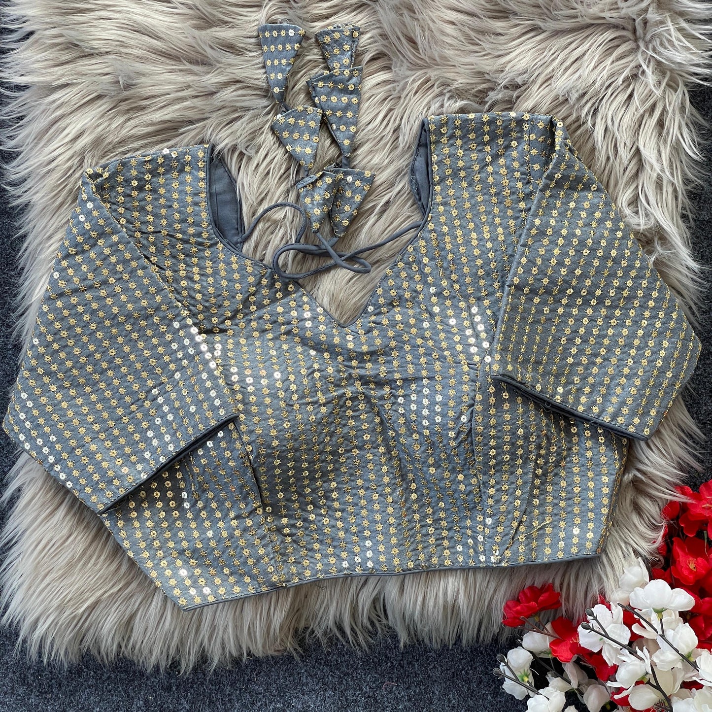 Elegant V-Neck Readymade Saree Blouse with Back Dori