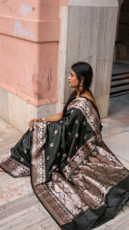 Dark Green Katan Mashru Silk Saree