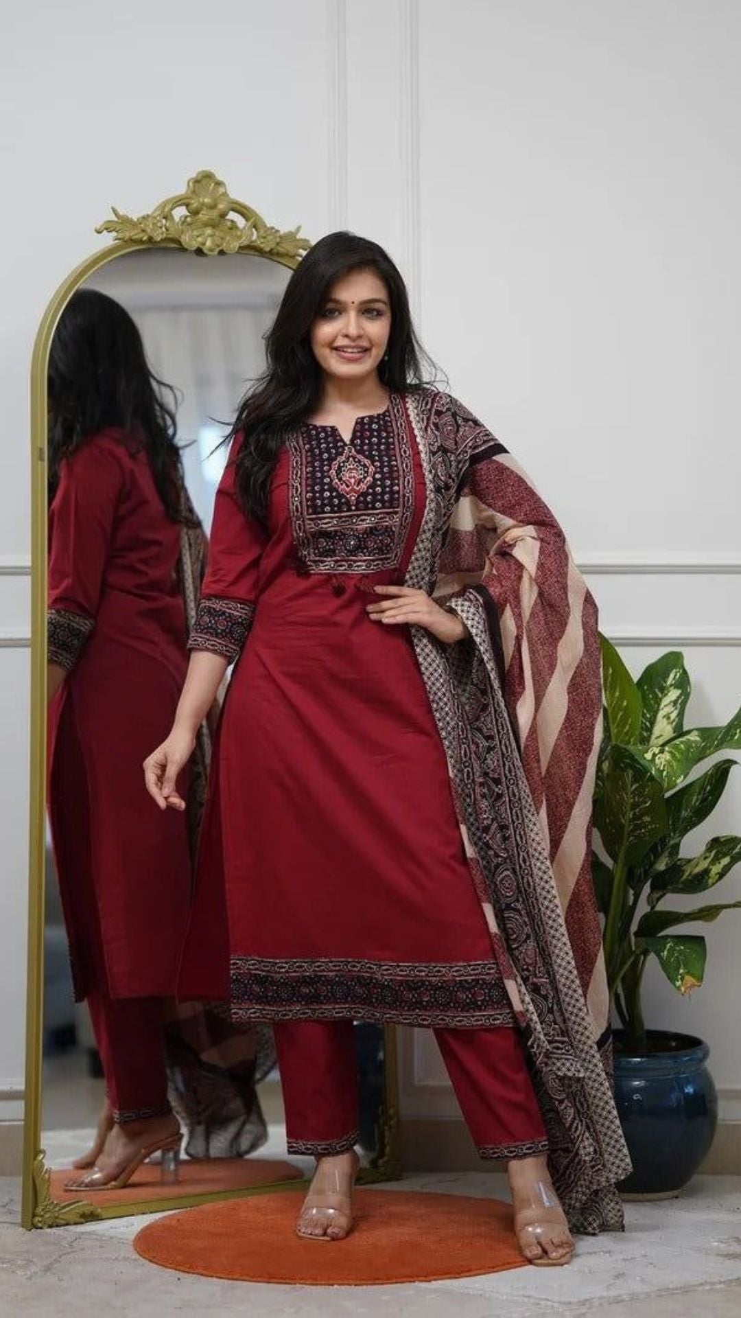 Jaipuri Kalamkari Print Cotton Kurta Pant Set with Dupatta for Women | Office Wear