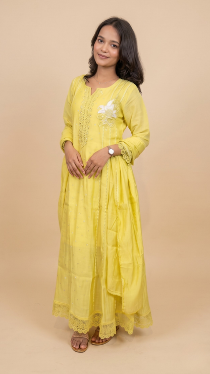 The Radiant Yellow Floral Embroidered Suit Set