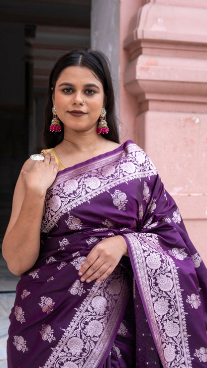 Blackberry Purple Semi Raw Mango Katan Silk Saree