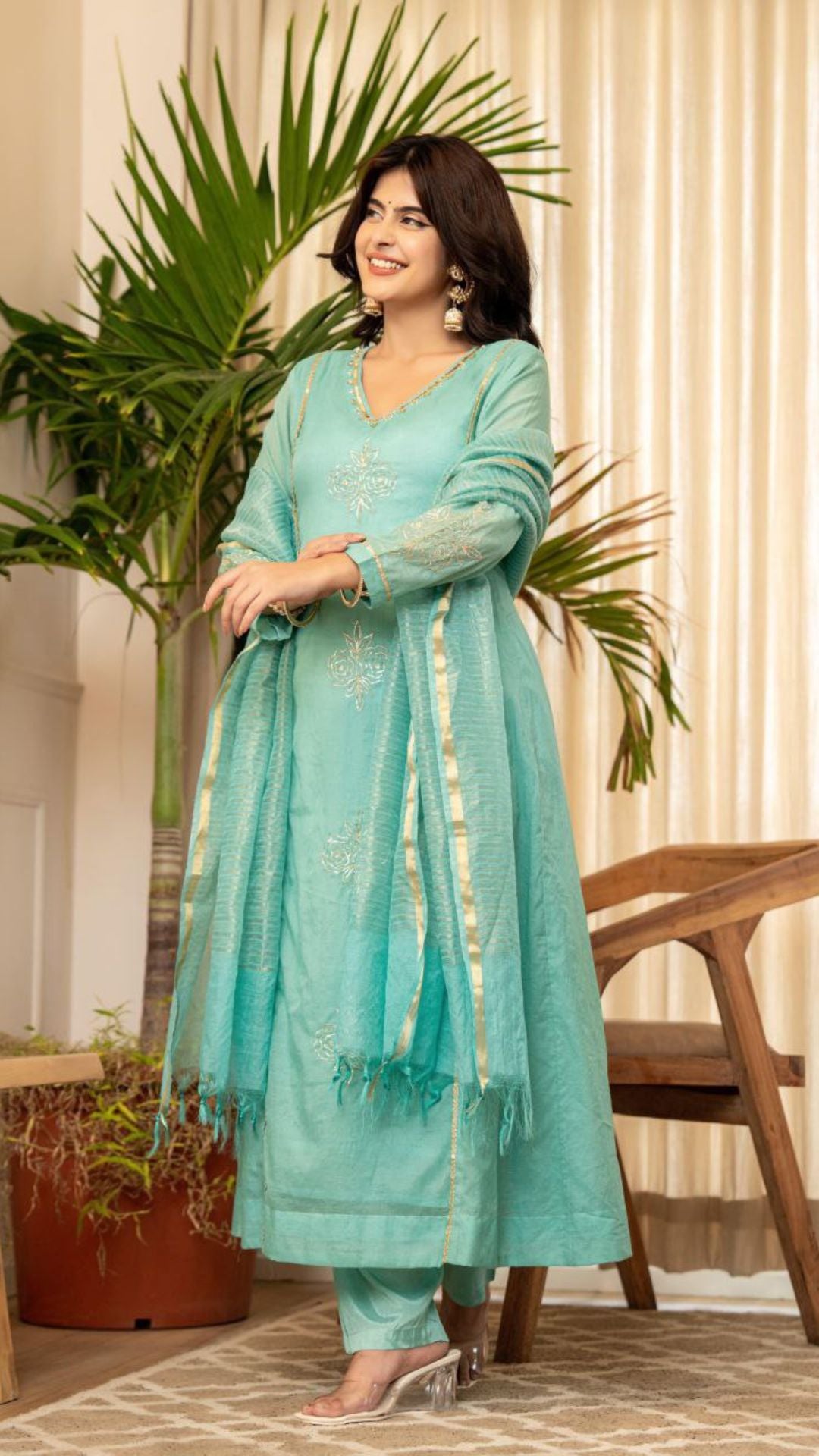 Premium Mul Chanderi Embroidered Suit Set