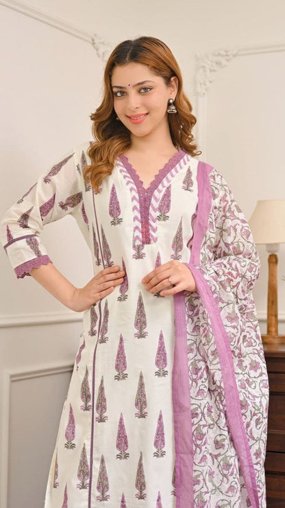 Premium Jaipuri Cotton Suit Set with Bagru Print & Mirror Work