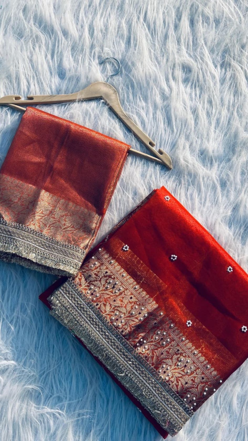 Royal Red Tissue Saree with Premium Stone Work & Designer Woven Border