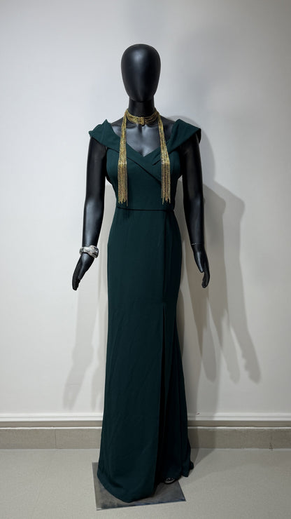 Women's Elegant High-Slit Maxi Dress - Emerald Green