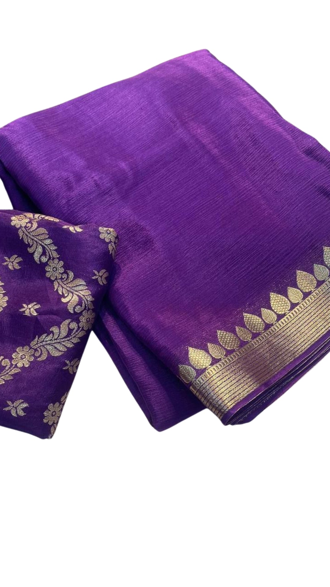 Purple Chinon Chiffon Zari Border Saree with Brocade Blouse