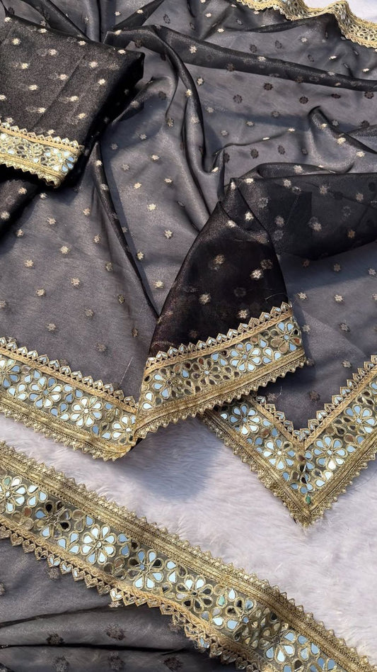 Mirror Lace Banarasi Soft Tissue Silk Saree with Rich Buti Weaving