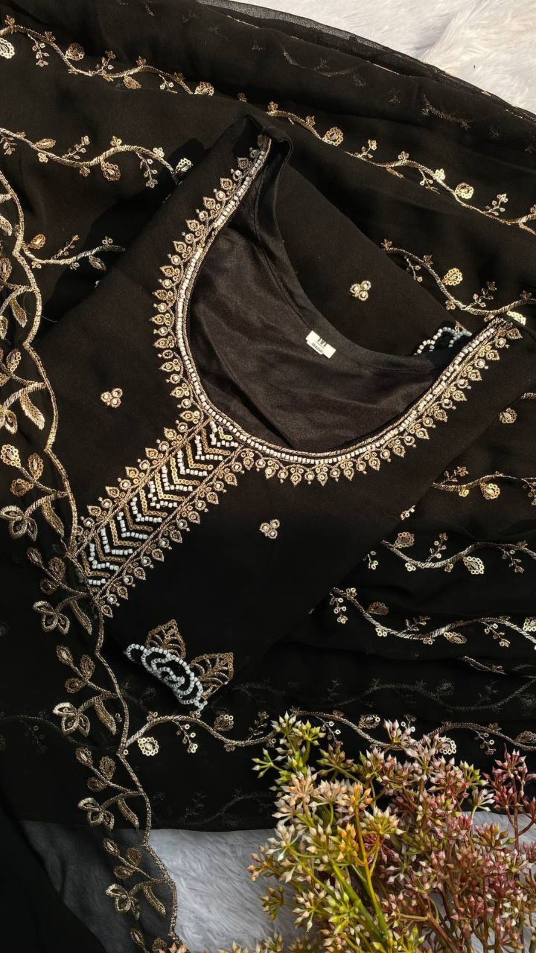 Black Fox Georgette Gharara Set