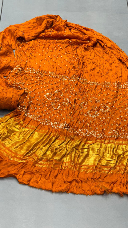 Pure Gaji Silk Bandhani Saree – Mustard Yellow Festive Wear