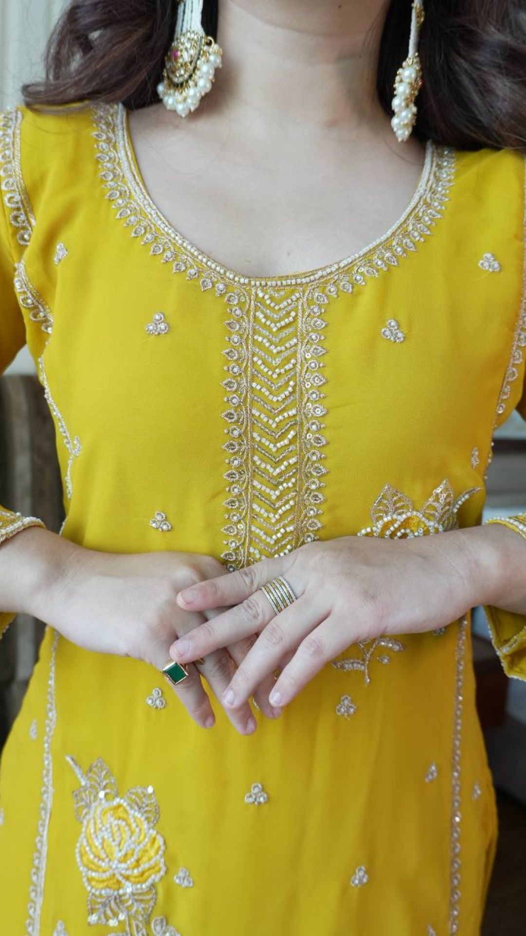 Women’s Yellow Embroidered Gharara Suit Set with Dupatta for Wedding & Festive Wear