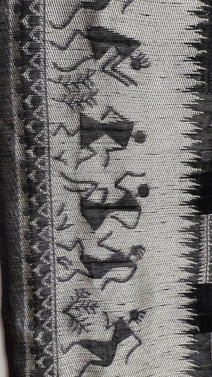Banarashe Black & Silver Banarasi Georgette Saree with Gota Dandiya prints Motifs