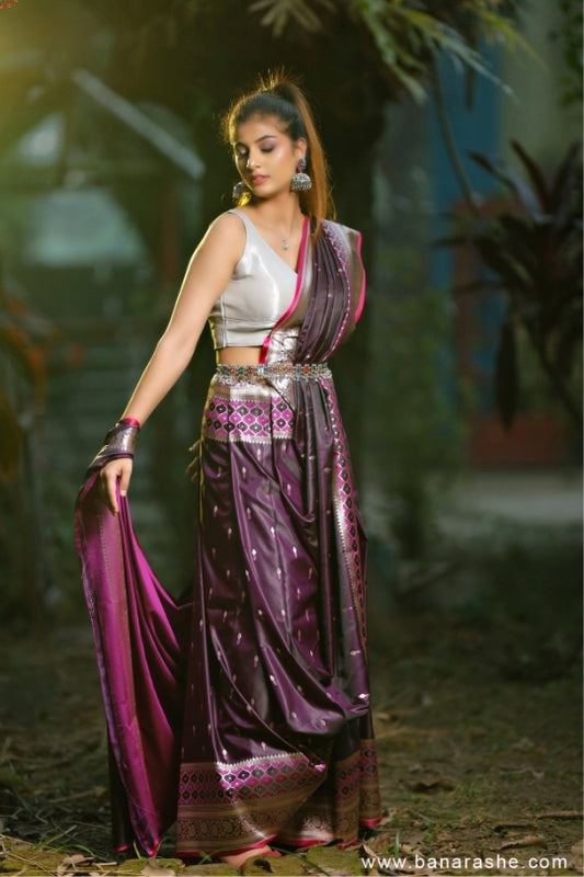 Purple with All Zari Art Handloom Katan Pure Silk Saree