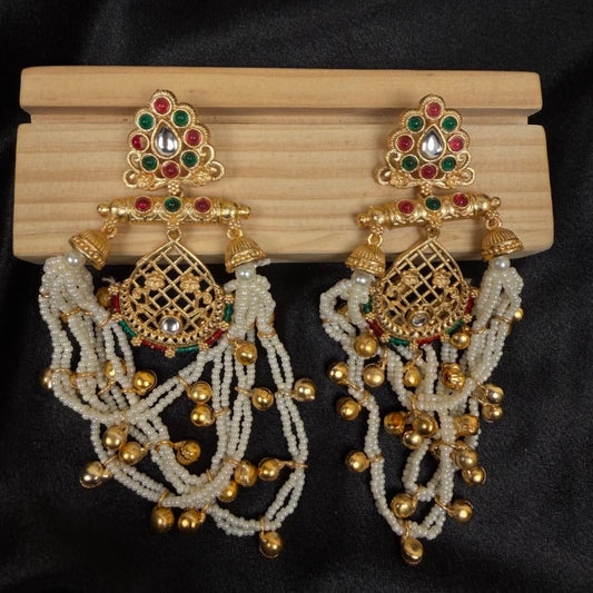 Kashmiri Peacock Multicolor Earrings with White Beads