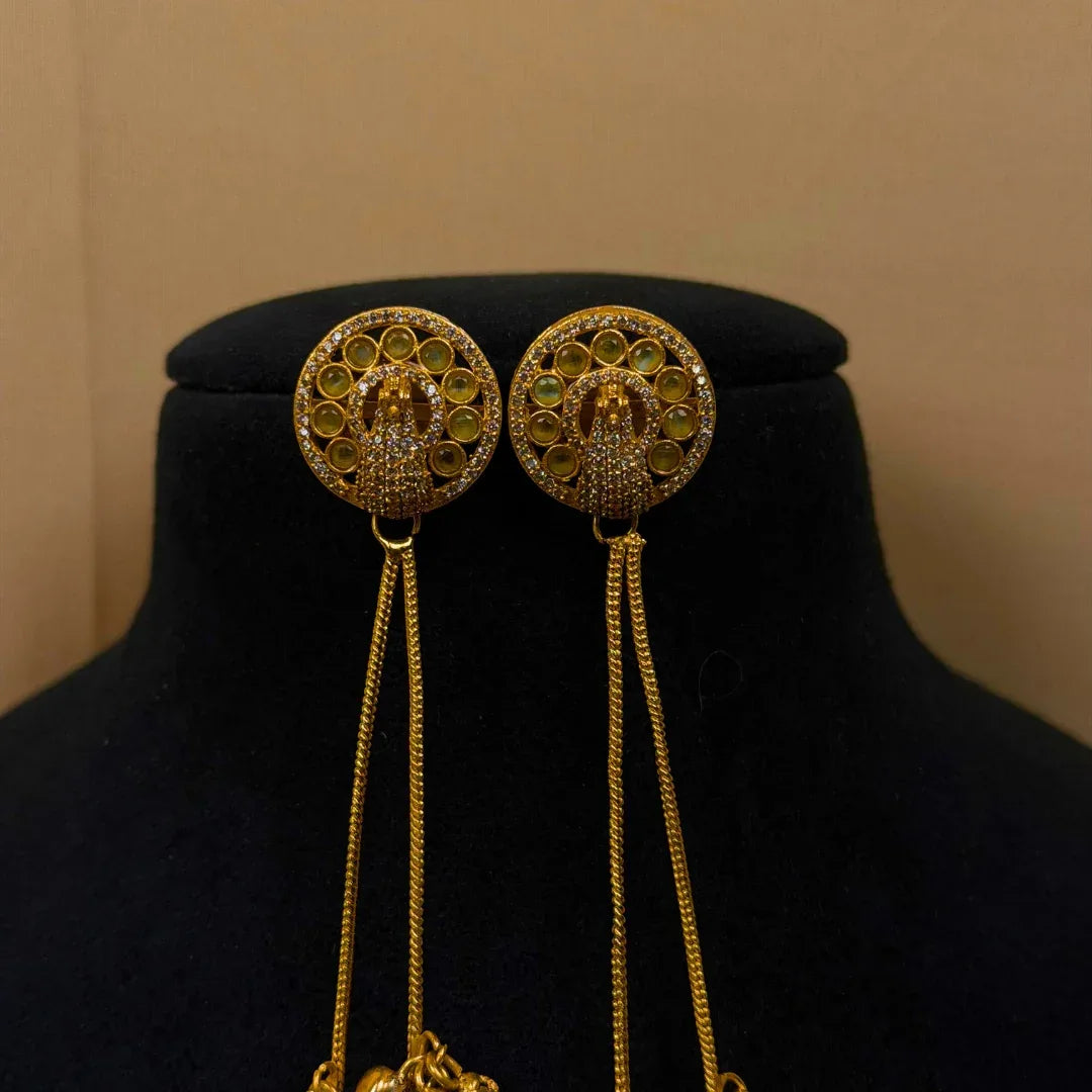 Gold-Tone Peacock Earrings with Long Chain Tassels