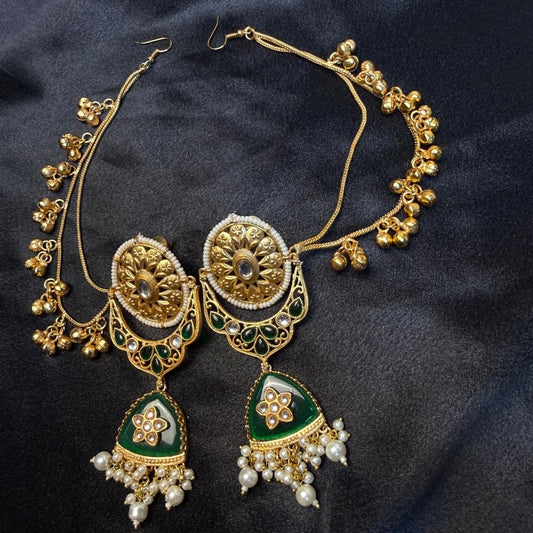 Kashmiri Chandbali Jhumkas with Hair Chains