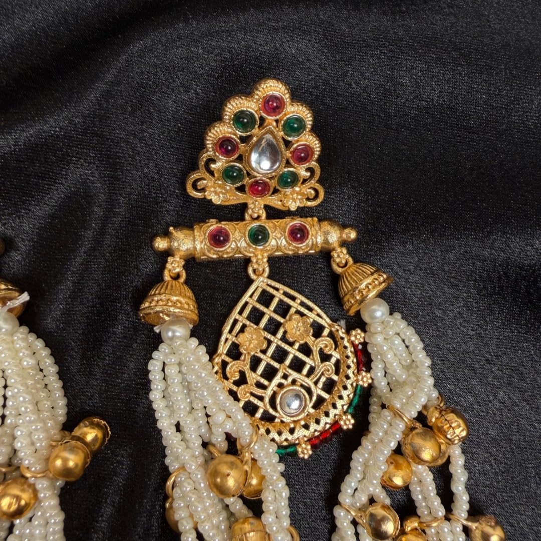 Kashmiri Peacock Multicolor Earrings with White Beads