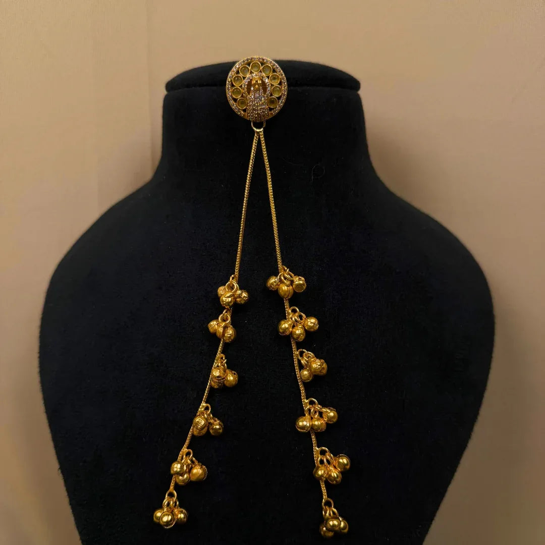 Gold-Tone Peacock Earrings with Long Chain Tassels