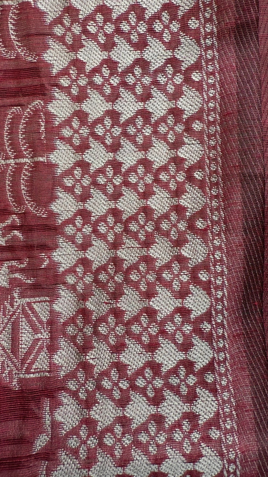 Banarashe Pure Georgette Banarasi Saree in Maroon with Village Scene Weave