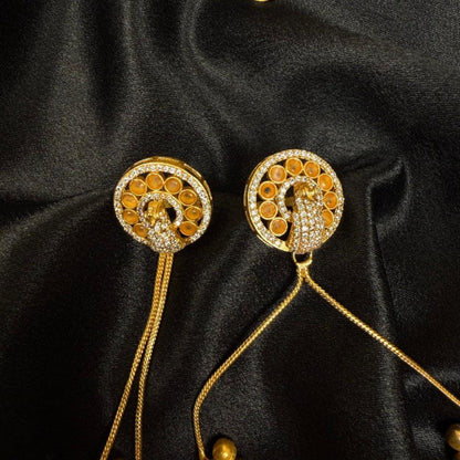 Gold-Tone Peacock Earrings with Long Chain Tassels