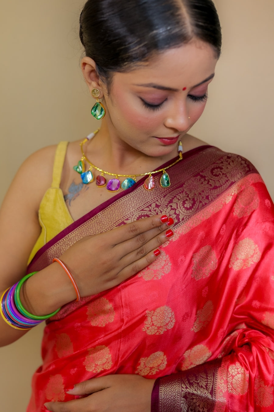 Luxurious Red/Rani Pink Banarasi Katan Satin Mashru Silk Saree with Contrast