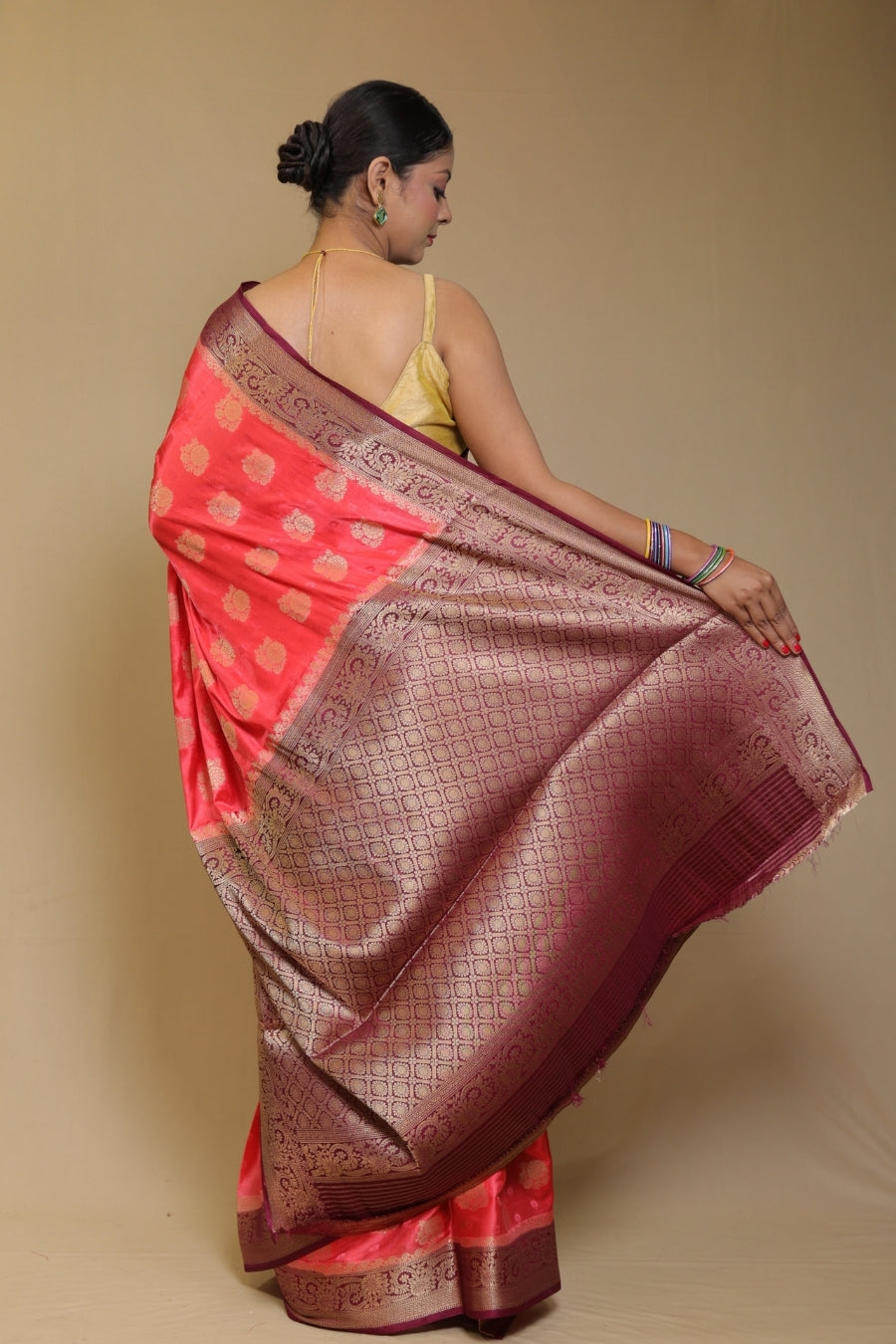 Luxurious Red/Rani Pink Banarasi Katan Satin Mashru Silk Saree with Contrast