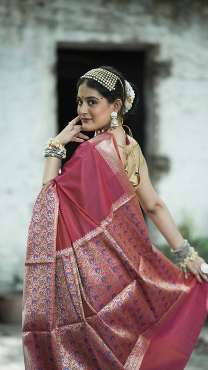 Cotton Jamdani Plain Saree – Rani Pink with Multicolor Meenakari Pallu