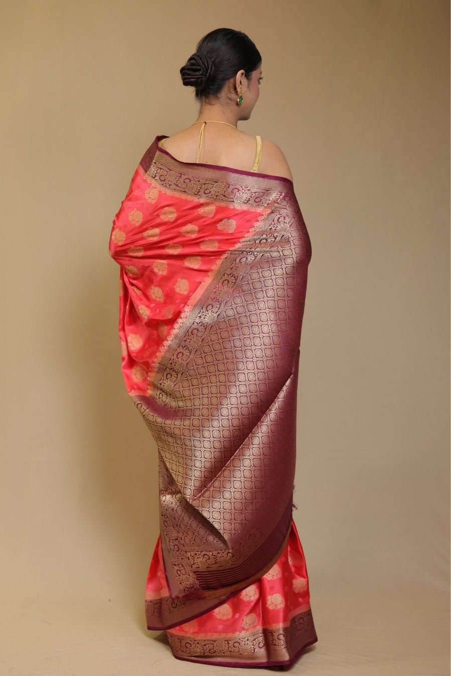 Luxurious Red/Rani Pink Banarasi Katan Satin Mashru Silk Saree with Contrast