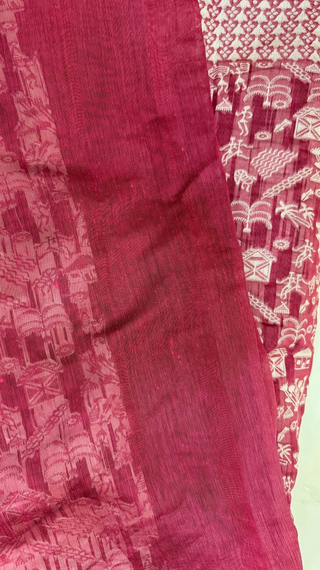 Banarashe Pure Georgette Banarasi Saree in Maroon with Village Scene Weave