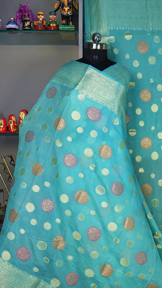 Meher Banarasi Organza Saree – Bubbles of Joy in Aqua Blue
