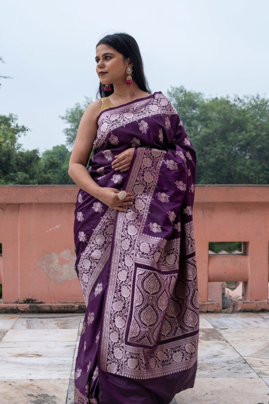 Blackberry Purple Semi Raw Mango Katan Silk Saree